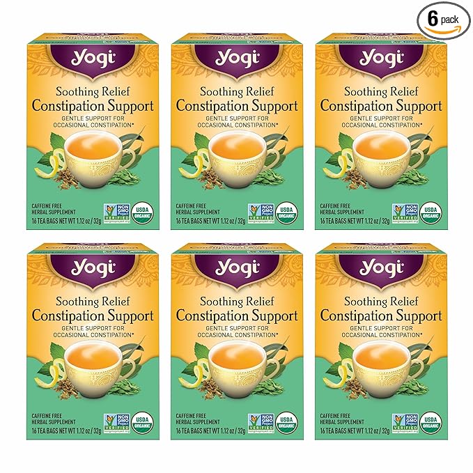 Yogi Tea Soothing Relief Constipation Support - Tea with Organic Senna Leaf - Gently Aids Constipation Overnight - Laxative Tea Blended With Peppermint &amp Sage - 16 Tea Bags Per Pack (6 Packs)