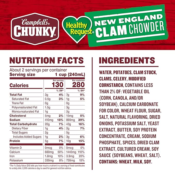 Campbell's Chunky Soup Healthy Request New England Clam Chowder 18.8 Ounce Can (Case Of 12)