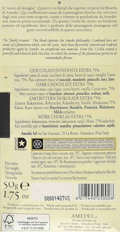 Amedei Signature '9' Blend Dark Chocolate Bar 75% Cocoa