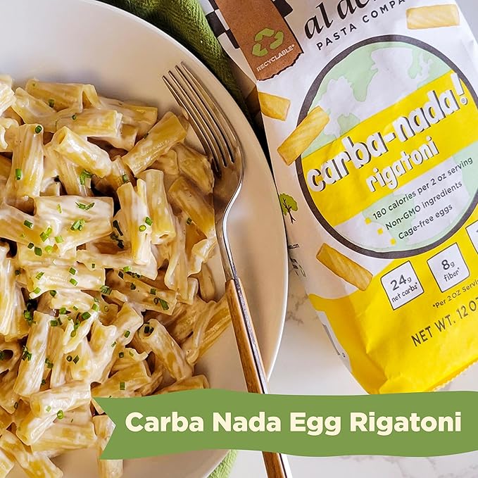 Al Dente Carba-Nada Rigatoni - Low Carb High Protein - Keto &amp Point-Based Diet-Friendly Artisanal Pasta Noodles Cage-Free Eggs &amp Non-GMO Ingredients. 12 Ounce (Pack of 8)