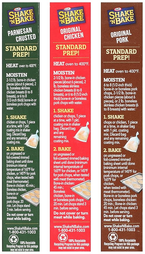 Shake N Bake Variety Bundle: (1) Original Pork 5oz (1) Original Chicken 4.5oz and (1) Parmesan Crusted 4.75oz (3 Pack Total)