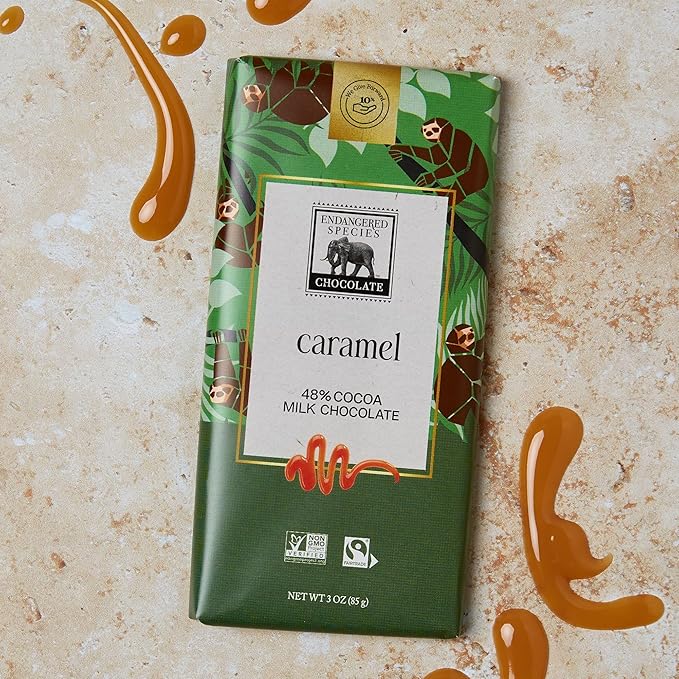 Endangered Species Chocolate Bar 3oz (12 Pack) (Natural 48% Cacao Milk Chocolate w/Caramel)