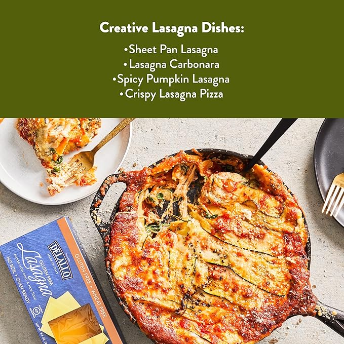 DeLallo Gluten Free Lasagna Noodle Sheets 8.8 Ounce Box (6 Pack) Made with Corn and Rice Flour Oven Ready No Boil Non-GMO