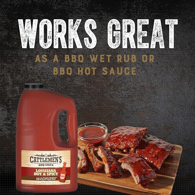 Cattlemen's Louisiana Hot &amp Spicy BBQ Sauce 1 gal - One Gallon Container of Spicy Barbeque Sauce Made with Ripe Tomatoes Best on Shrimp Chicken Tacos Meatballs and More
