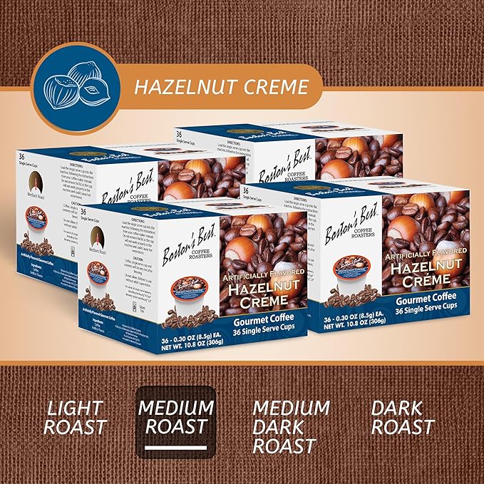 Boston’s Best - Hazelnut Creme Flavored Coffee Delicious Gourmet Compatible with Keurig Coffee Maker 1 Count (144 Single Serve Cups)