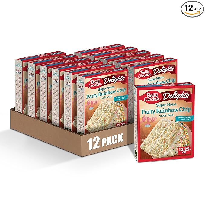 Betty Crocker Delights Super Moist Party Rainbow Chip Cake Mix 13.25 oz. (Pack of 12)