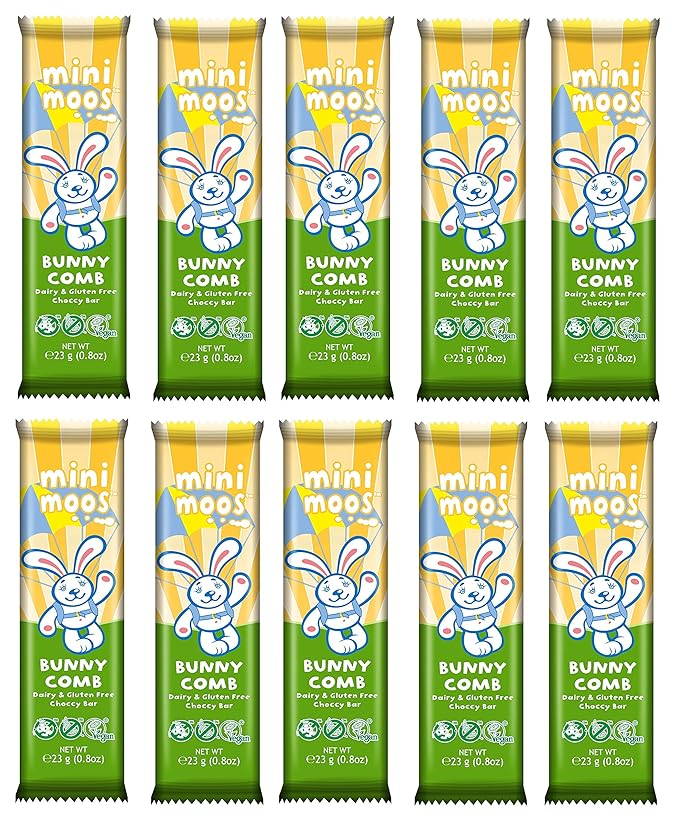 10 x Bunnycomb Bars Moo Free - Mini Moo Honeycomb Organic Dairy Free Chocolate 25g