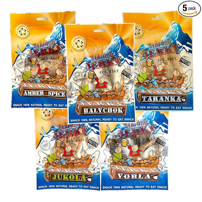 CANTINA STAR Beer Party Set | Fish Jerky (Dried Fish) | Vobla Balychok Taranka Jukola Cod Amber Spice | 3.17oz - 5 Count