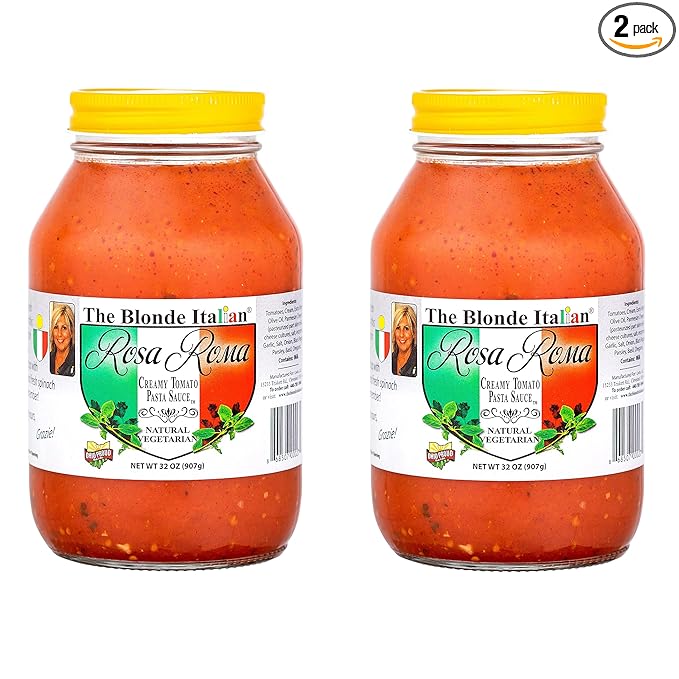Rosa Roma Pasta Sauce - Italian Creamy Tomato Spaghetti Sauce - Vegetarian Made in USA with No Added Sugar (2 Pack 32oz Jars)