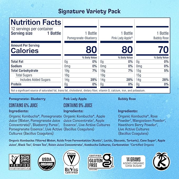 Health-Ade Signature Variety Pack Kombucha Tea Organic Drink with Living Probiotics Detoxifying Acids Supports Gut Health Non-GMO Vegan Gluten Free 12 Pack (16 Fl Oz Bottles)
