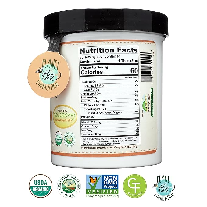 GREENBOW Organic Honey w/Fresh Royal Jelly - 100% USDA Certified Organic Non-GMO Gluten Free - Whole Food (22oz_Fresh Royal Jelly contents 30000 mg)