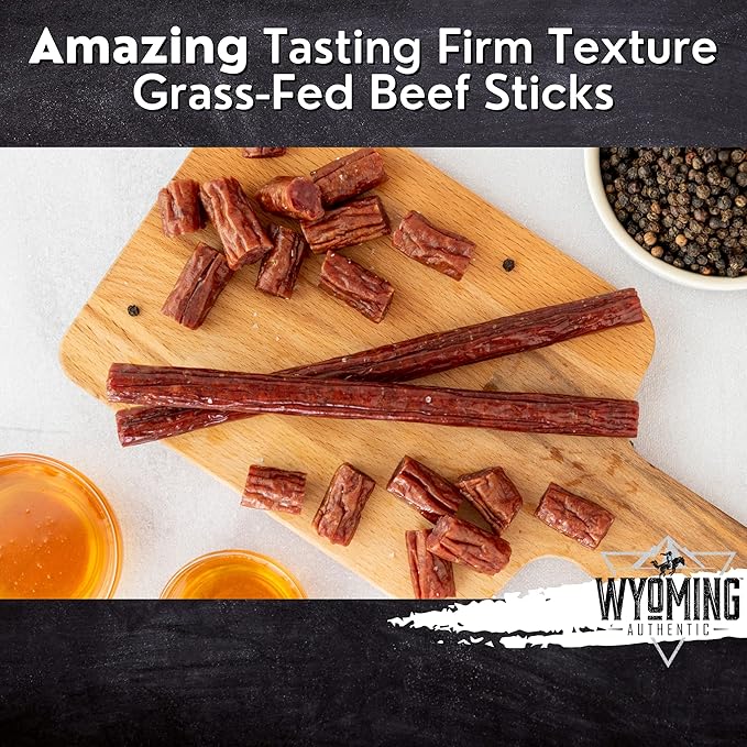 Wyoming All-Natural Grass-Fed Beef Sticks Bulk-Nitrate Free Jerky Meat Stick-No Artificial Ingredients-Clean Tasty Meat Snacks-Angus Beef Sticks Individually Wrapped-16pk