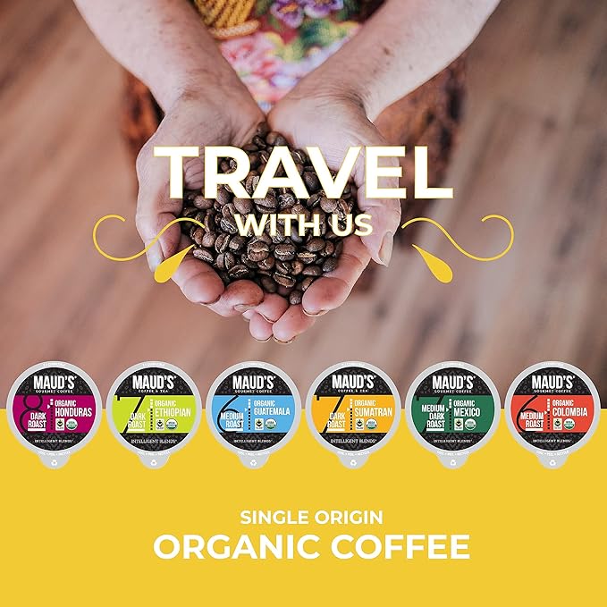 Maud's Organic Ethiopian Coffee Pods 24 ct Single Origin Ethiopian Dark Roast Coffee in Single Serve Pods – 100% Arabica Coffee Compatible with Keurig K Cups Maker