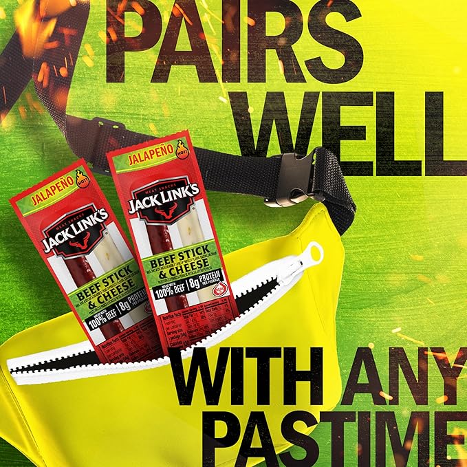Jack Link's Jalapeno Beef &amp Cheese Combo Spicy Snack Pack Made with 100% Beef and Real Wisconsin Cheese 8g protein Individually Wrapped Snacks - 1.2 Ounce (Pack of 16)