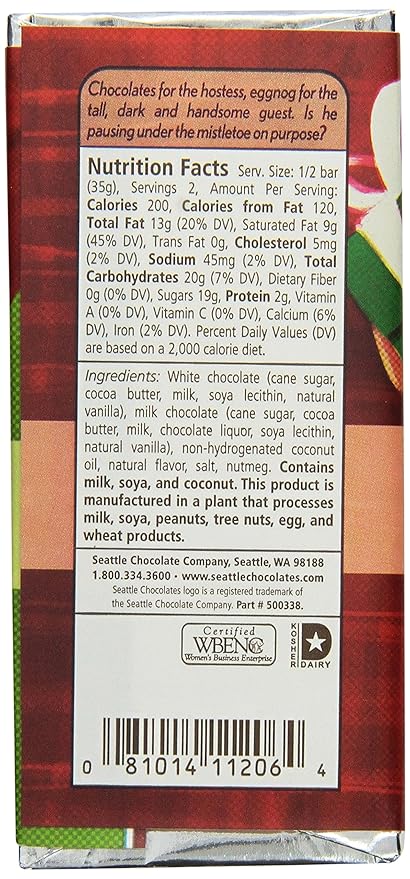 Seattle Chocolates Bar Holiday Cheer Eggnog 2.5-Ounce (Pack of 12)