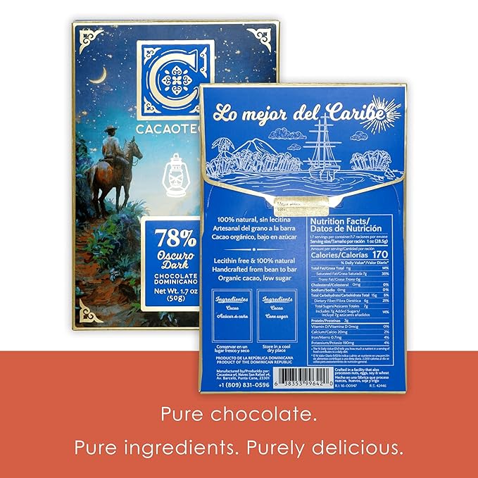 Cacaoteca Intense 78% Dark Chocolate 3 Pack - Dominican Chocolate - Bean-to-Bar Direct Sourced - Soy-Free Gluten-Free Vegan - Bundle