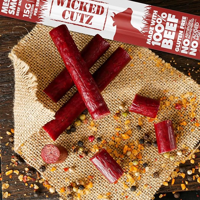 Smoked Mesquite Beef Sticks 15g Protein Per Beef Stick Tender &amp Juicy Extra Large Meat Stick USA Made High Protein Meat Sticks Carnivore Snacks (12 Pack)