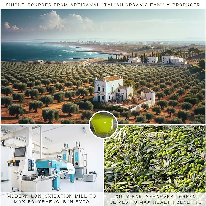 WellEatable Robust +1200 mg/kg Polyphenol Rich Olio Italiano 2024/25 Early Harvest Organic Extra Virgin Olive Oil from Italy Lab Tested Cold Extracted for Drinking and Finishing 16.9 fl oz