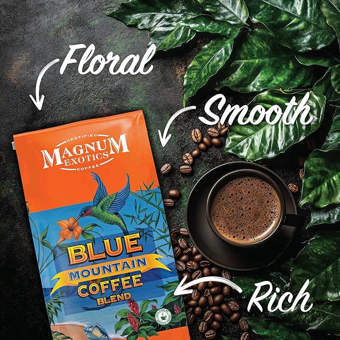 Magnum Exotics Coffee Blue Mountain Coffee Blend - Medium-Light Roast Whole Bean Made from 100% Arabica Beans Rich &amp Smooth Flavor Fresh Roast - Blue Mountain Blend 2 Lb