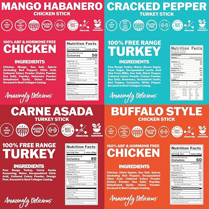 Field Trip 10 Pack Chicken and Turkey Sticks Variety Pack - Keto Paleo Gluten Free Allergy Friendly Snack - 50 to 80 Calorie High Protein Snacks 1oz