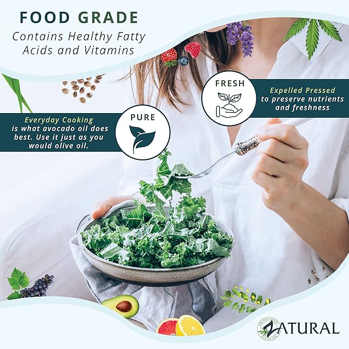 Zatural 100% Avocado Oil Pure Natural without Additives Clean Cold Pressed Non-GMO Vegan: For Cooking Frying Baking and for Sauces Dressings Marinades Salads (32 Ounce)
