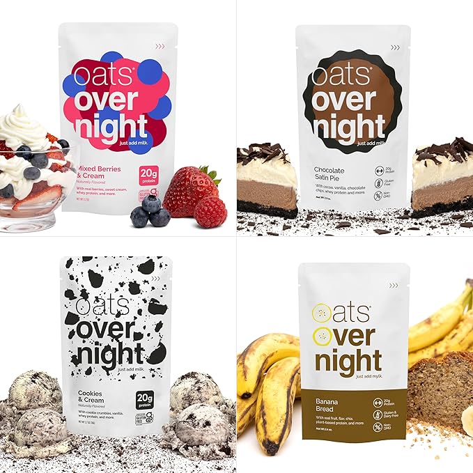 Oats Overnight Ultimate Variety Pack - High Protein 5g Fiber Breakfast Protein Shake Gluten Free Oatmeal Non GMO Oatmeal - Green Apple Cinnamon Coconut Cream Pie &amp More (16 Pack + Shaker Bottl