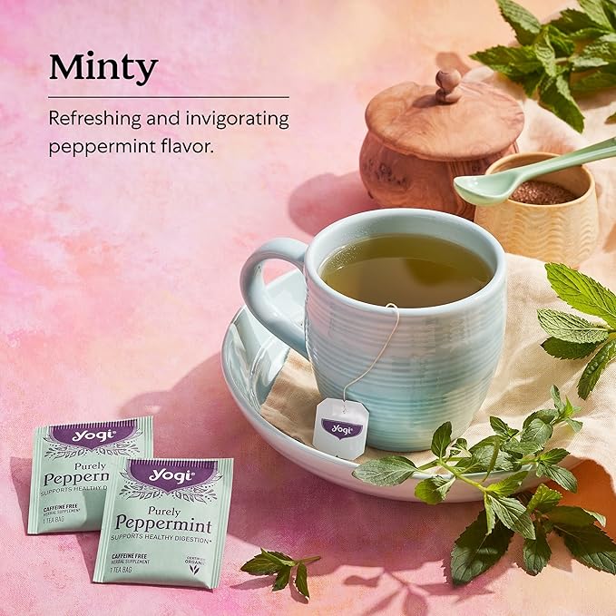 Yogi Tea - Purely Peppermint Tea (6 Pack) - Supports Healthy Digestion - Caffeine Free - 96 Organic Herbal Tea Bags