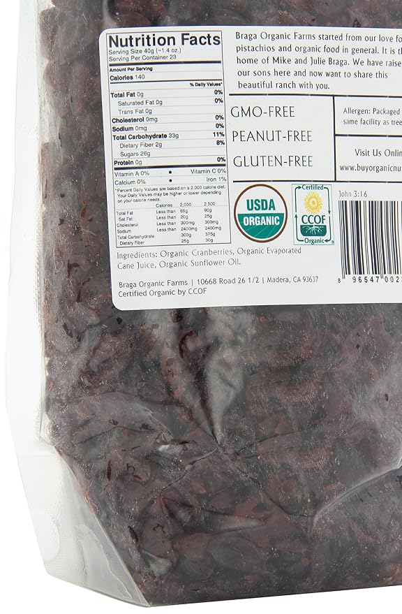 Braga Organic Farms Organic Dried Cranberries 2 lb. bag