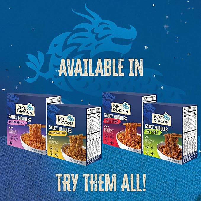 Blue Dragon Korean BBQ Saucy Noodles - 4.2oz (Pack of 6) - Knife Cut Thick Noodles w/Korean BBQ Sauce &amp Sesame Seed Garnish - Quick &amp Easy Meal with Bold Asian Flavors - Vegetarian Friendly