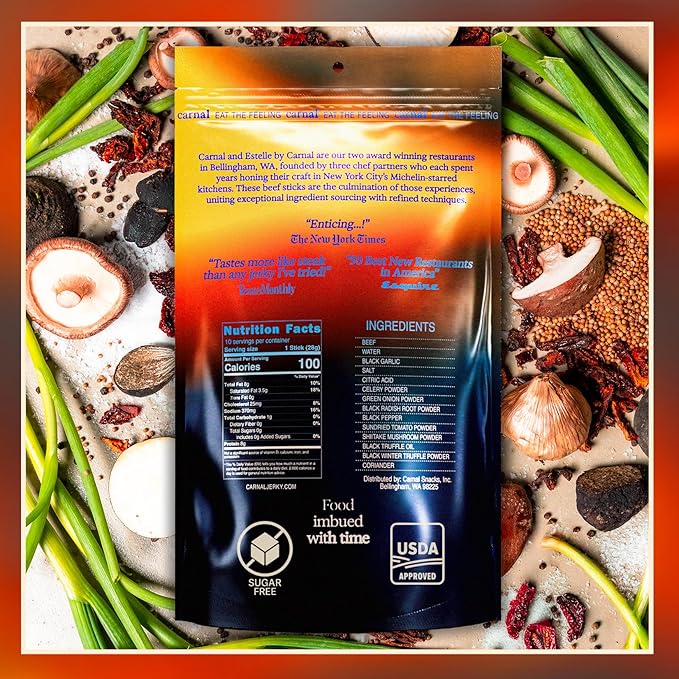 Carnal Luxury Beef Sticks - Black Truffle &amp Black Garlic Gourmet Flavor 10 Pack - Chef Crafted Paleo-Friendly Keto Gluten-Free High Protein Carnivore Snacks