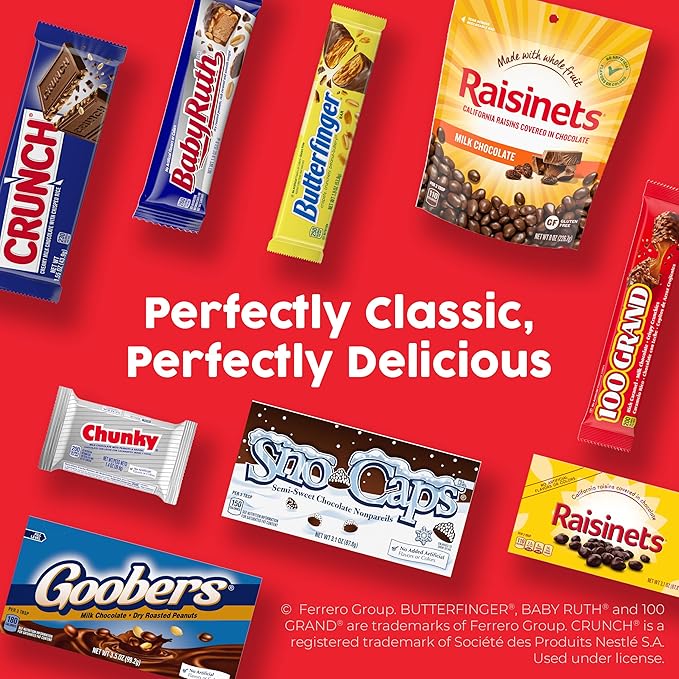 Butterfinger CRUNCH Baby Ruth and 100 Grand Bulk 28 Pack Assorted Full Size Chocolate Candy Bars 48 oz