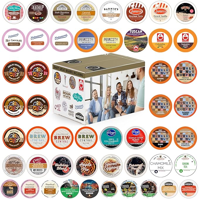 Perfect Samplers Tea Pods Cider Hot Chocolate Cappuccino &amp Coffee Pods Variety Pack Single Serve Coffee &amp K Pod Variety Pack for Keurig K Cups Brewers Coffee Gift Set 50 Count