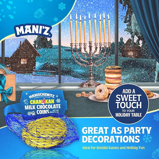 Hanukkah Gelt Manischewitz Milk Chocolate Gold Coins (48 Bags) | St. Patrick’s Day Chocolate Coins | Mesh Bags Filled with Individually Wrapped Hanukkah Gelt Gluten Free - Best By: 6/27/2026