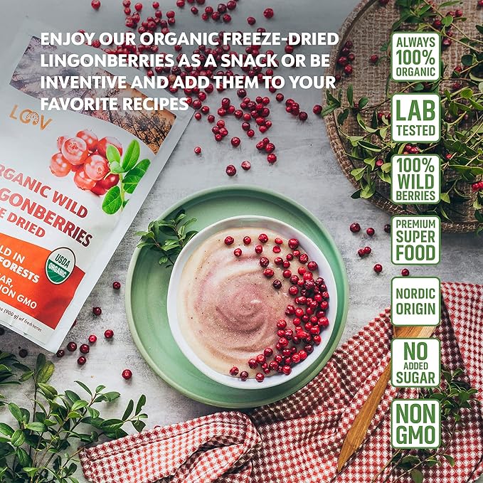 Bundle – 2 items: LOOV Organic Wild Blueberry Powder and Freeze Dried Organic Wild Lingonberries