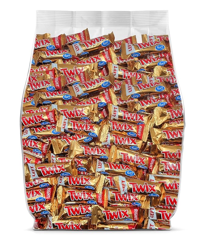 TwixCandy Bars Bulk Fun Size Candy - 50 Individually Wrapped Chocolate Candy Snack Size Bars - Caramel &amp Milk Chocolate Cookie Bars - Bulk Chocolate for Snacking Sharing and Parties - Bulk Candy