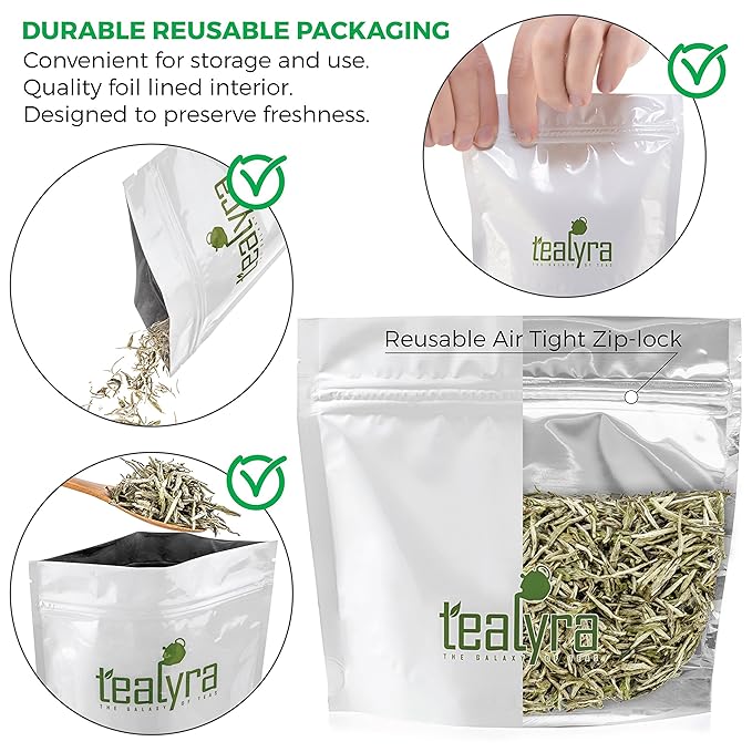 Tealyra - Premium White Silver Needle Tea - Bai Hao Yinzhen - Organically Grown in Fujian China - Superior Chinese Silver Tip White Tea - Loose Leaf Tea - Caffeine Level Low - 110g (4-ounce)