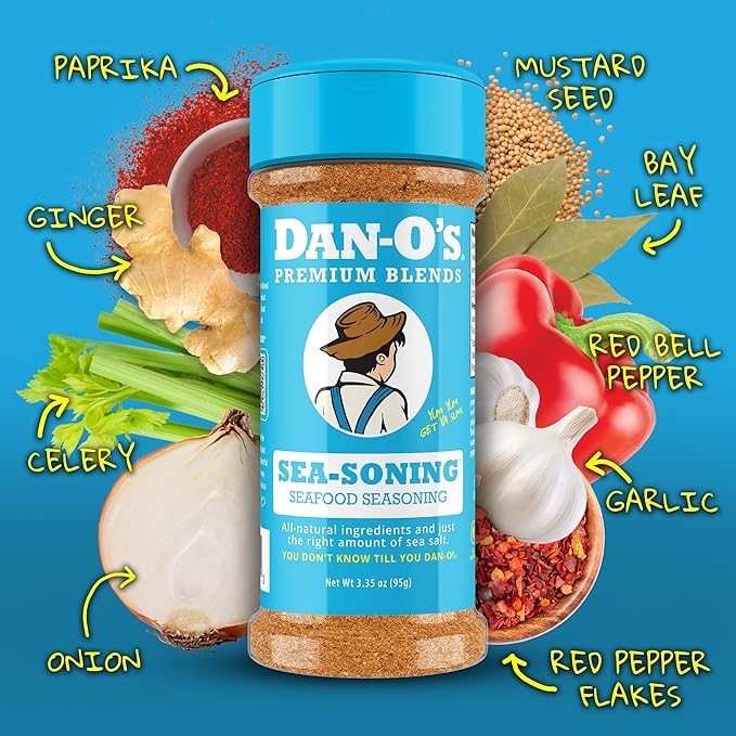 Dan-O's 4 Bottle Seasoning Set Small Bottles 4 Pack Includes Original Preem-O SEA-soning and Cajun Seasonings Sugar Free Zero Calorie Use this Seasoning Kit to Craft a Marinade Rub or Sauce
