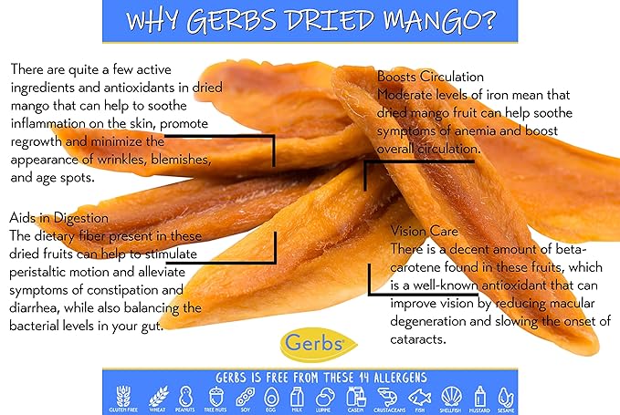 Gerbs Dried Mango Slices Unsweetened 4 lbs. | Dehydrated Unsulfured Resealable Bag | Naturally Chewy &amp Vibrant | Top 14 Allergen-Free