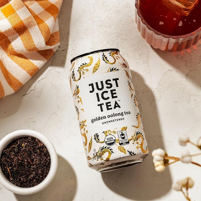 Just Ice Tea Golden Oolong Iced Tea 12-Pack (12oz Cans) Green Tea USDA Certified Organic Real Brewed No Calories Unsweetened Fair Trade Made in USA.