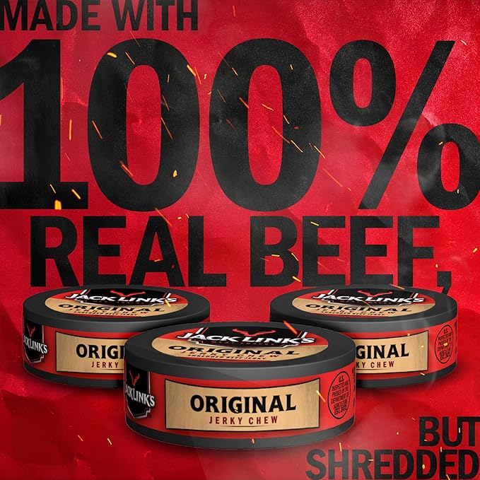 Jack Link's Original Beef Jerky Chew - (36 Pack) 0.32 oz Tins - Ready to Eat Protein Snacks - 4g Protein per Serving - Made with 100% Real Beef