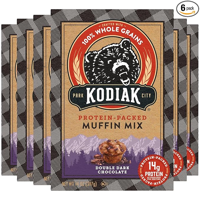 Kodiak Cakes Power Bake Muffin Mix Double Dark Chocolate 14 Ounce (Pack of 6)