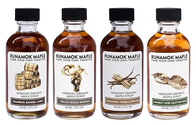 Runamok Sugarmaker's Small Maple Syrup | Unique Birthday Gift Box | Barrel Aged Infused and Smoked Organic Maple Syrup Varieties | 2 oz (4 count) 60mL