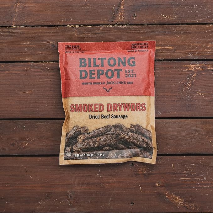 Biltong Depot Smoked Drywors - 1 lb (16oz) | South African Air-Dried Beef Snack Sticks | High Protein | Keto and Paleo Friendly | Zero Sugar | Gluten Free | No Artificial Preservatives | No MSG