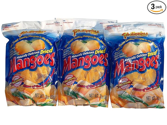 Philippine Brand Naturally Delicious Dried Mangoes Tree Ripened 30 Ounces (Pack of 3)