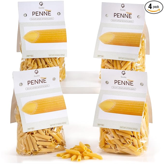 Gusta Penne Rigate Pasta - Premium Italian Pasta from Italy - Durum Wheat Semolina Organic Al Dente Pasta - Non-GMO &amp Gourmet Pasta - Family Owned Brand - 17.64oz / 500g (4 Pack)