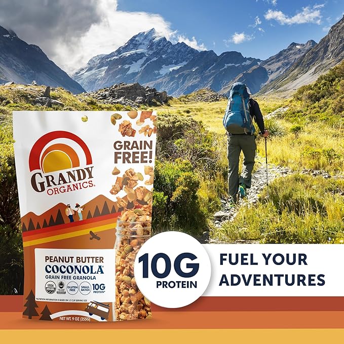 Grandy Organics Peanut Butter Coconola Granola Gluten Free Grain Free Peanut Butter Granola with 5g Plant Based Protein 9oz (Pack of 6)
