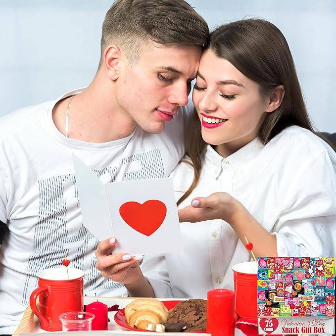 Valentine's Day Gift Care Package 45 Count Individually Wrapped Chocolate Bulk Candy and Snacks Variety Assortment Heart Candy Lovecorn and More Valentines Candy Gift Box for Kids Adults Colle