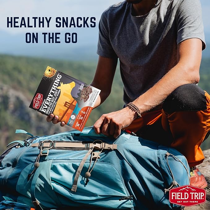 Field Trip Grass Fed Beef Jerky Healthy Gluten Free Snacks All Natural Paleo-Friendly Beef Jerky High Protein Low Carb Snack with No Nitrates 2.2oz Bag 4 Pack Everything Bagel