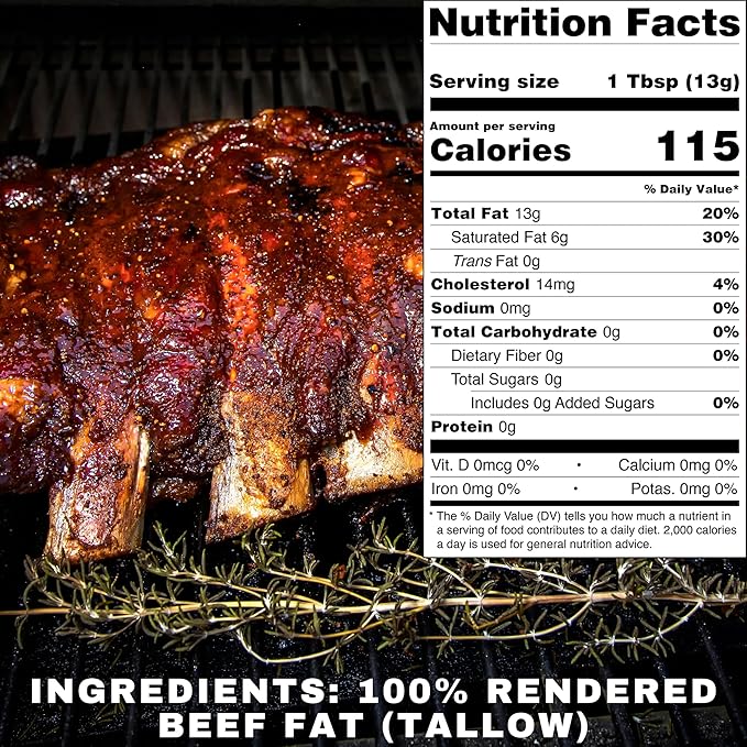 Beef Tallow 30 oz Value - 100% Rendered Beef Fat Shelf Stable Fits in Fridge and Pantry
