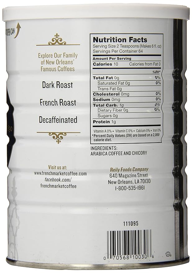 French Market Coffee &amp Chicory Restaurant Blend Medium-Dark Roast Ground Coffee Metal Can 12-Ounce (Pack of 4)